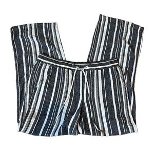 Ellen Tracy Black & White Medium Striped Wide Leg Palazzo Casual Drawstring Pant